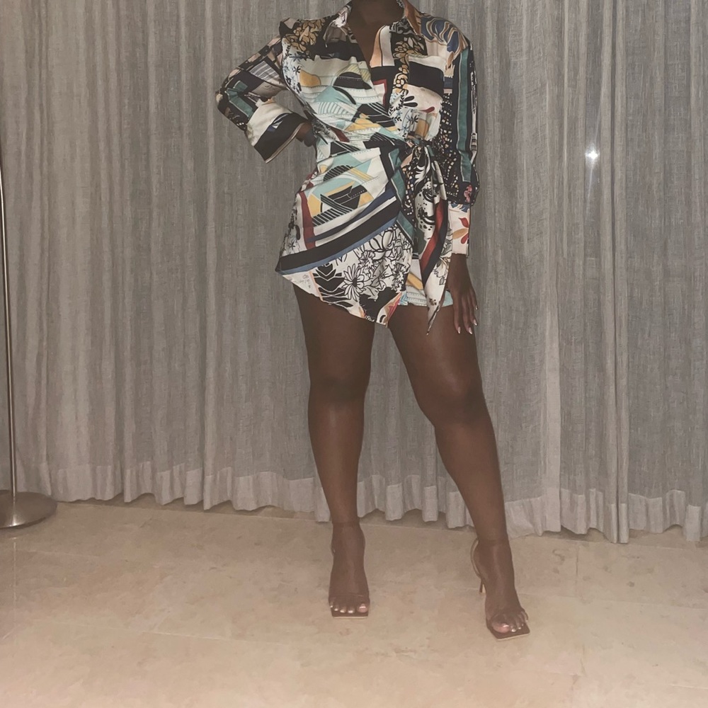 Floral Print patchwork knot slip wrap dress